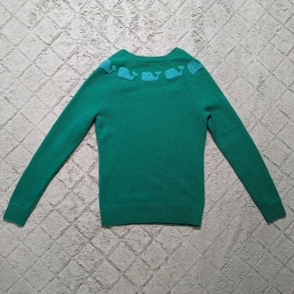 Vineyard Vines Sweater Women's XXS Green Lambswool Whale Knit Print Crewneck - Picture 4 of 5